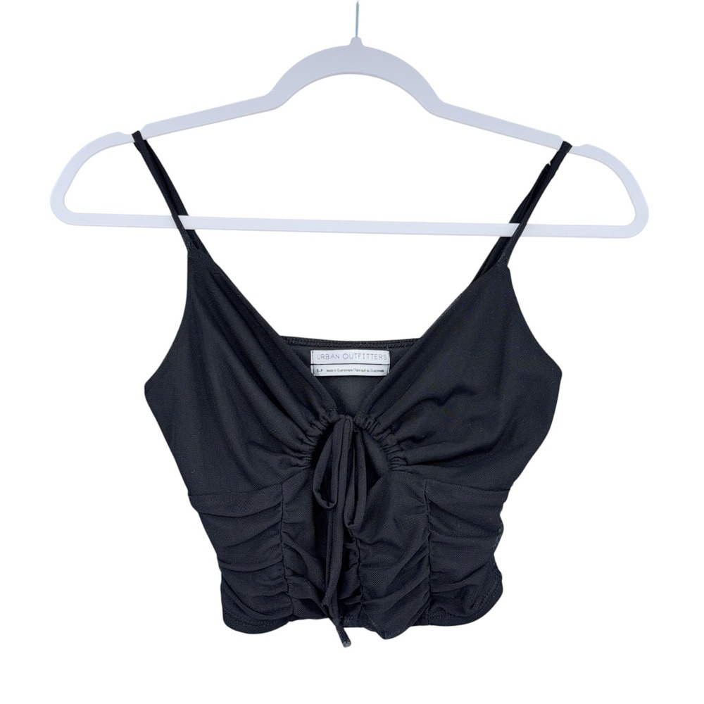 Urban Outfitters Ruched Tie Front Cami Top Women S Black Polyester Spandex